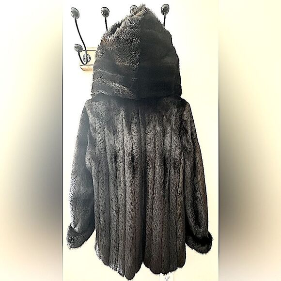 Vintage Furs by Albe Mahogany Mink Removable Hood Fur Coat Jacket Size L / XL - Picture 2 of 12